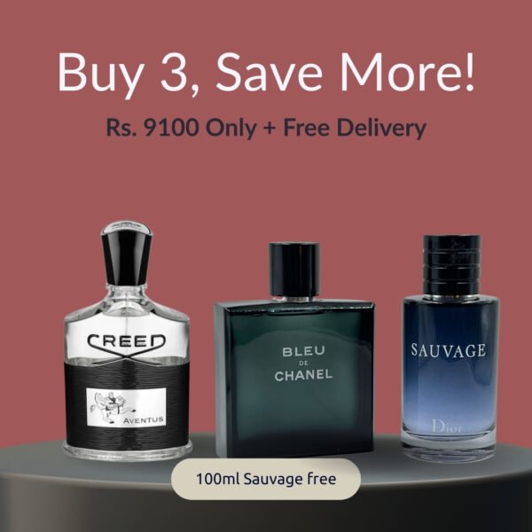 Bleu de chanel 100ml + Dior Sauvage 100ml + Creed Aventus 100ml Total (300ml)