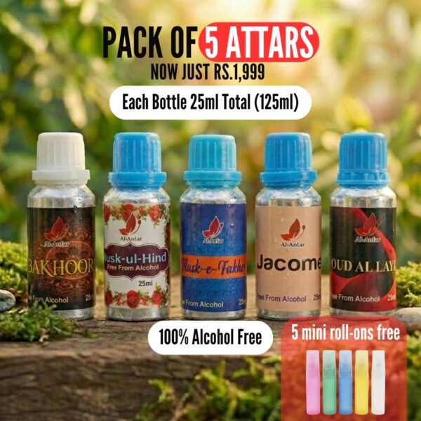 Pack of 5 Attars – Musk & Oud Traditional Set (25ml Each)