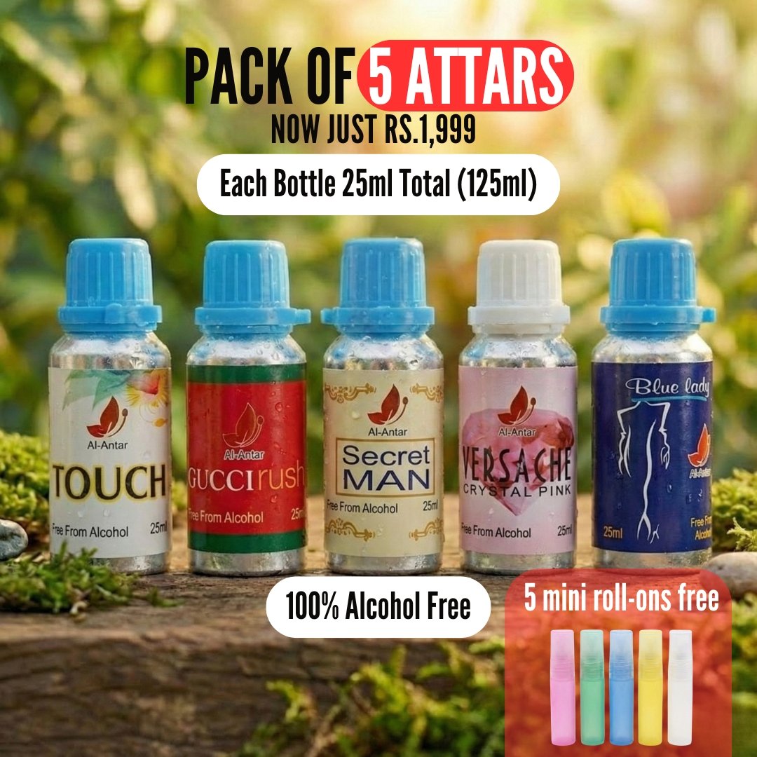 Pack of 5 Attars – Fresh, Floral & Designer Inspired Mix (25ml Each)