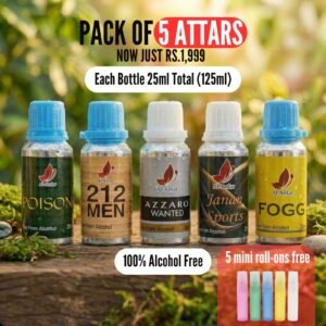 Pack of 5 Attars – Fresh & Designer Inspired (25ml Each)