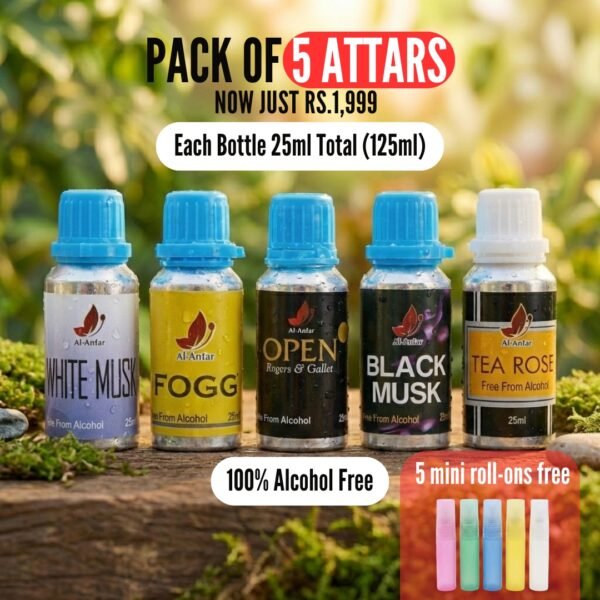Pack of 5 Attars – Musk & Floral Everyday Set (25ml Each)