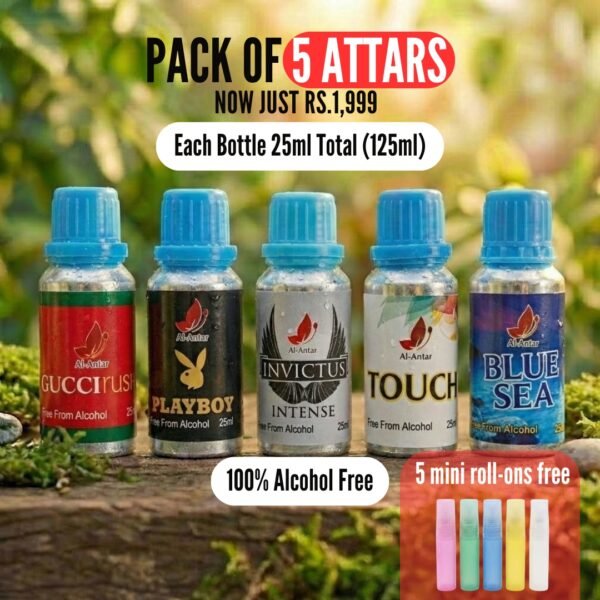 Pack of 5 Attars – Fresh & Party Inspired (25ml Each)