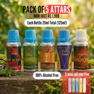 Pack of 5 Attars – Traditional Oud & Bakhoor Collection (25ml Each)