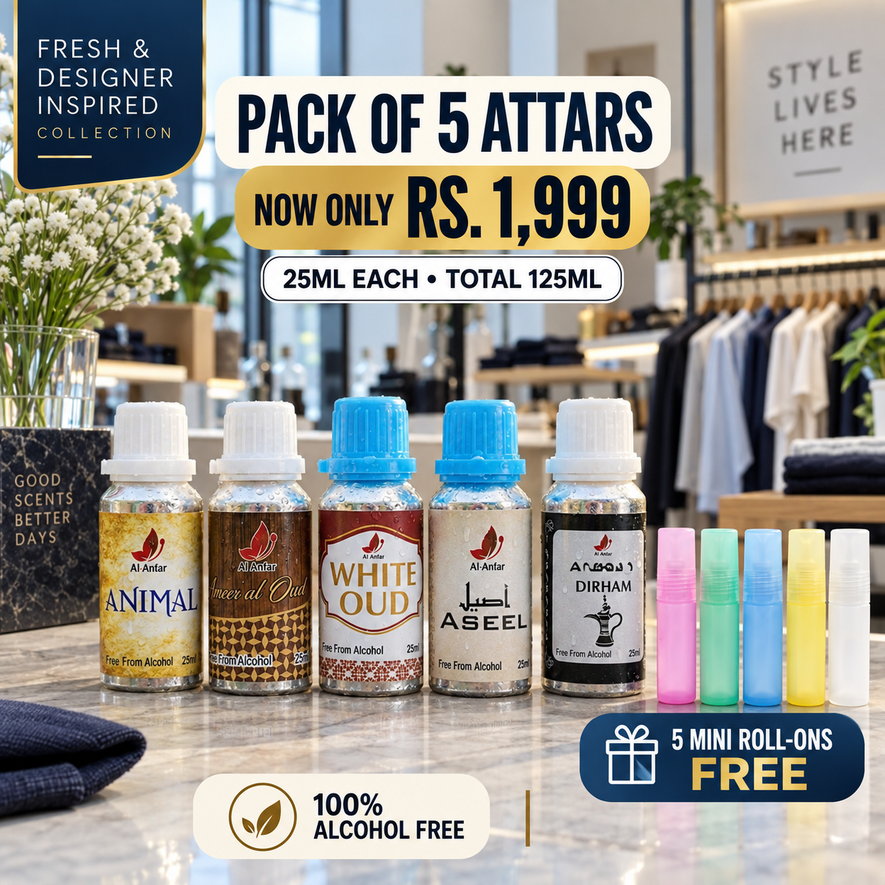 Pack of 5 Attars – Oud & Arabic Collection (25ml Each)