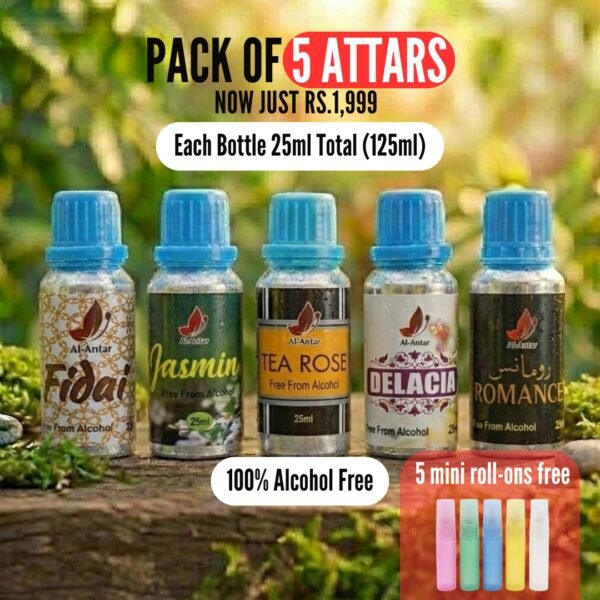 Pack of 5 Attars – Floral & Romantic Attar Set (25ml Each)